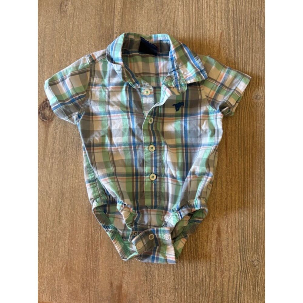 Wrangler Baby Boys Plaid Button Front Romper Bodysuit 3-6 Months Western